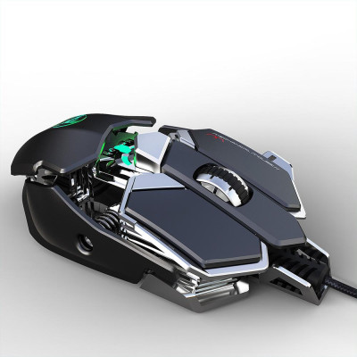 Chuột chơi game có dây HXSJ J600 lập trình macro chín phím với sáu DPI có thể điều chỉnh Hiệu ứng ánh sáng RGB đầy màu sắc