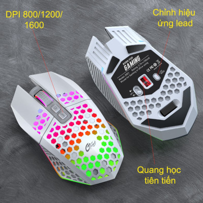 Chuột không dây chơi game X801 thiết kế độc lạ Led RGB đổi màu click chống ồn DPI 1600- DRU - Hàng Chính Hãng