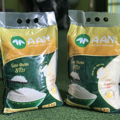 Đặc sản An Giang - Gạo Thơm ST21 A AN Túi 5Kg - Gạo đặc sản Sóc Trăng - Thơm hoa lài nhẹ, cơm ngọt, rất dẻo, hạt cơm kết dính - OCOP 4 Sao