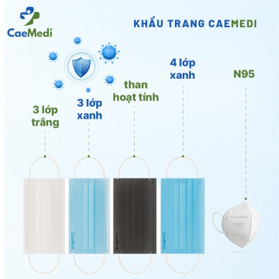 COMBO 5 Hộp Khẩu trang y tế CAEMEDI 4 lớp Than Hoạt Tính, kháng khuẩn, lọc bụi bẩn chuẩn BFE, FDA - Hộp 50 Cái