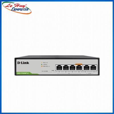 Bộ Chia Mạng Switch D-Link DES-F1006P-E 6 Cổng 10/100Mbps với 4 Cổng PoE và 2 Cổng Uplink - Hàng Chính Hãng