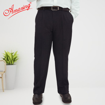 Quần vải nam trung niên, tây âu màu xám, mỗi bên xếp 1 ly, form Regular căn bản, dáng rộng mông, rộng đùi, có big size