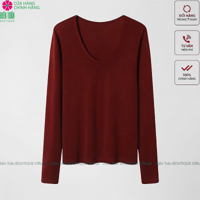 Áo phông nữ dài tay cổ tim Hiền Trần BOUTIQUE chất cotton dẻo cao cấp co giãn áo thun nữ tay dài thu đông A8