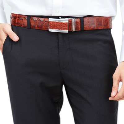 Thắt Lưng Nam Da Cá Sấu Gai Đuôi Bản Lớn Huy Hoàng HT4723 - Nâu Đỏ