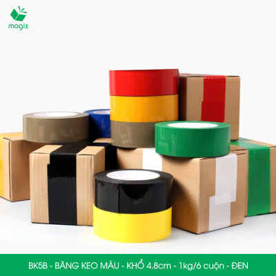 BK5B - 1 cuộn băng keo màu khổ 4.8cm loại 1kg/6 cuộn - Đen - Băng keo, băng dính đóng hàng
