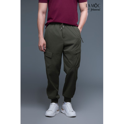 Quần nam kaki xanh rêu túi hộp ống bo thun