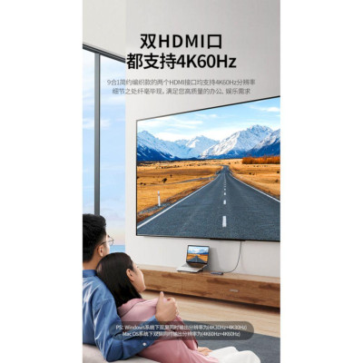 Ugreen UG90119CM490TK 4K 60Hz 60w PD Type C sang 2×USB 3.0 + 1×USB 2.0 + 2×HDMI + gigabits LAN RJ45 1000M + SD + TF Bộ chuyển đổi - HÀNG CHÍNH HÃNG