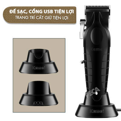 Tông đơ cắt tóc chuyên nghiệp Kemei KM-2296 lưỡi cắt mạ carbon công suất mạnh mẽ 5W pin khỏe lithium - Chính hãng