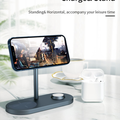 Giá đỡ kiêm đế sạc không dây Qi sạc nhanh 15W 3 in 1 hỗ trợ sạc dành cho Tai nghe / Appe Watch / iPhone hiệu WIWU Power Air Wireless Charger X23 liên kết từ tính mạnh mẽ, Smartchip - hàng nhập khẩu