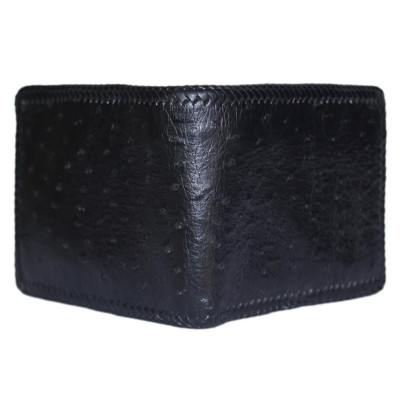 HC2416 - Bóp nam Huy Hoàng da đà điểu đan viền màu đen