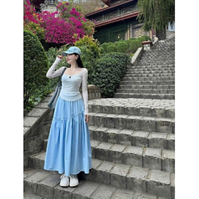 Chân váy maxi dài đính nơ siêu xinh