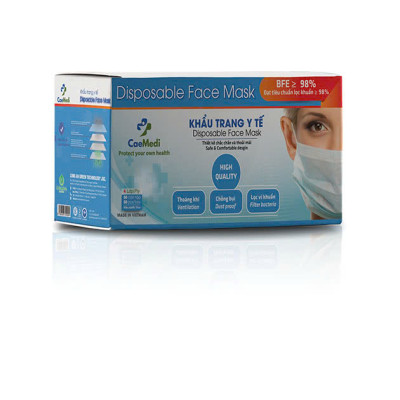 COMBO 5 HỘP Khẩu trang y tế CAEMEDI 4 lớp Xanh cao cấp, kháng khuẩn, lọc bụi bẩn đạt chuẩn BFE, FDA xuất khẩu Châu Âu - Hộp 50 cái