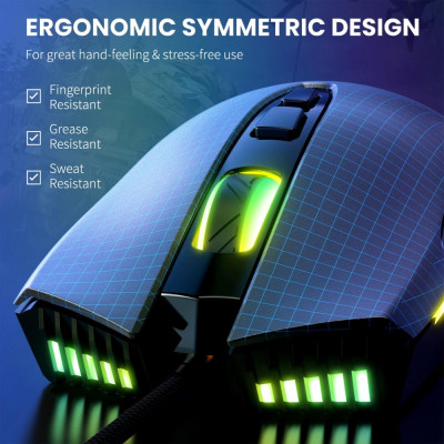 Chuột chơi game có dây ONIKUMA CW905 7 phím tiện dụng  có thể điều chỉnh 6 cấp Hiệu ứng ánh sáng RGB