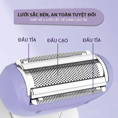 Máy tẩy lông Kemei KM-1539 chuyên dùng cạo lông toàn thân, bikini sử dụng pin sạc tiện lợi - Chính hãng