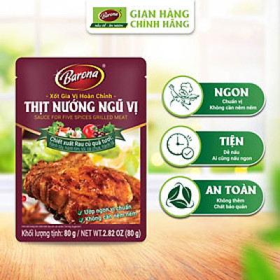 Combo 1 hộp (20 gói) Gia Vị Thịt Nướng Ngũ Vị Barona 80g ướp ngon chuẩn vị không cần nêm nếm