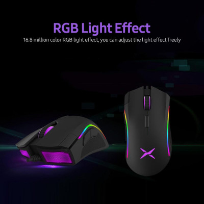 Chuột chơi game có dây Delux M625 7 nút có thể lập trình Chuột công thái học với cảm biến A3050 4000 DPI Đèn nền RGB