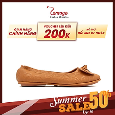 Giày Nữ Búp Bê Đính Nơ Tomoyo Da Micro Fiber Khắc Hoạ Tiết Laser TMW31102