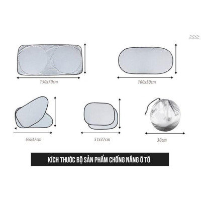 Rèm chắn nắng cho Ô tô Bộ 6 Tấm Chắn Nắng 2 lớp vài tráng bạc phản tia UV 99% cho xe hơi