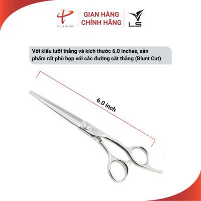 Kéo cắt tóc VLS CB23/6.0 lưỡi thẳng quai offset vênh đỡ ngón cố định - Hàng chính hãng