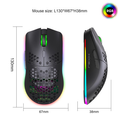 Chuột chơi game không dây HXSJ T66 RGB 2.4G Chuột sạc ánh sáng RGB với DPI có thể điều chỉnh Thiết kế tiện dụng cho máy tính để bàn - Màu trắng
