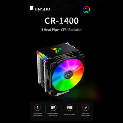 Bộ làm mát CPU PWM 4Pin Quạt 4 Ống dẫn nhiệt 5V ARGB Tower Quạt làm mát CPU Jonsbo CR-1400