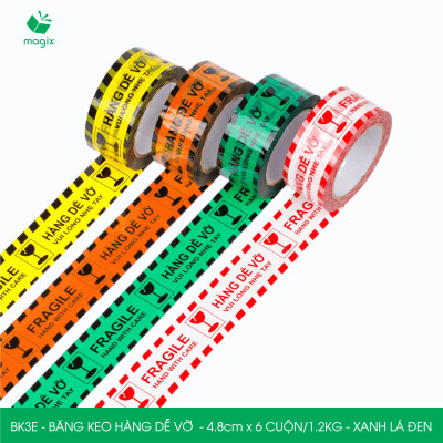 BK3E - Băng keo HÀNG DỄ VỠ màu xanh lá đen khổ 4.8 cm - Băng dính niêm phong - 12 cuộn