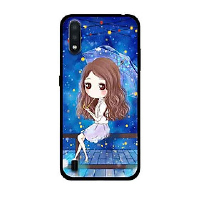 Ốp Lưng in cho Samsung Galaxy A01 Mẫu Nàng Che Dù nền Xanh - Hàng Chính Hãng