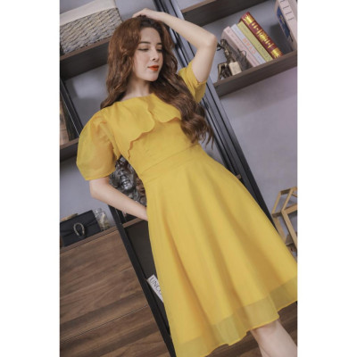 Váy Tơ Óng Màu Vàng 23V011 Cao Cấp Pi Style