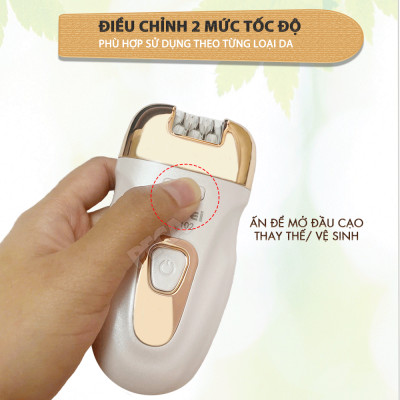 Máy tẩy lông đa năng 3in1 Kemei KM-7102 gồm 3 đầu thay thế chuyên dụng nhổ lông, cạo lông, chà gót chân sử dụng toàn thân - Chính hãng