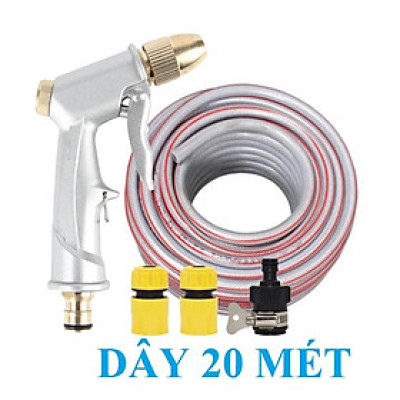  Bộ dây vòi xịt nước rửa xe, tưới cây . tăng áp 3 lần, loại 20m 206701 đầu đồng, cút, nối đen