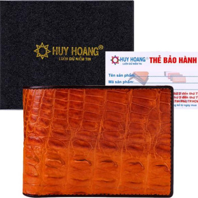 Ví Nam Da Cá Sấu Gai Lưng Huy Hoàng HT2212 (12.5 x 10 cm) - Vàng