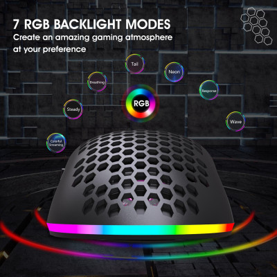 Chuột chơi game không dây HXSJ T66 RGB 2.4G Chuột sạc ánh sáng RGB với DPI có thể điều chỉnh Thiết kế tiện dụng cho máy tính để bàn - Màu trắng