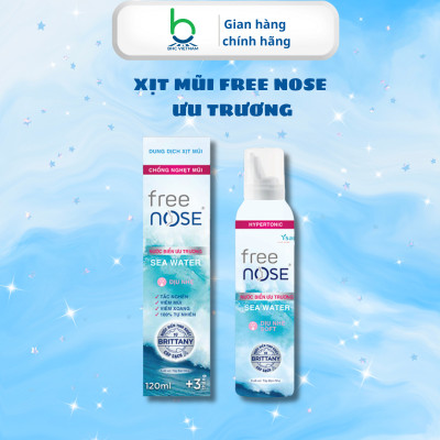 Xịt Mũi Free Nose Ưu Trương Hỗ Trợ Giảm Nghẹt Mũi, Chảy Nước Mũi Dành cho bé từ 3 tháng - Chai 120ml