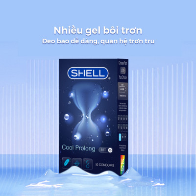 Bao cao su Shell Cool Prolong kéo dài thời gian, bạc hà mát lạnh - Hộp 10 cái | SHELL CHÍNH HÃNG