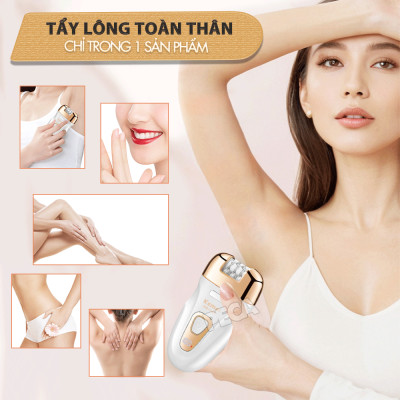 Máy tẩy lông đa năng 3in1 Kemei KM-7102 gồm 3 đầu thay thế chuyên dụng nhổ lông, cạo lông, chà gót chân sử dụng toàn thân - Chính hãng