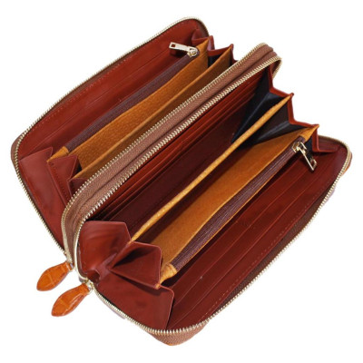 HC3738-39-40-41 - Bóp nữ da cá sấu Huy Hoàng nhiều ngăn gai cầm tay màu đen, nâu đỏ, vàng bò, nâu đất