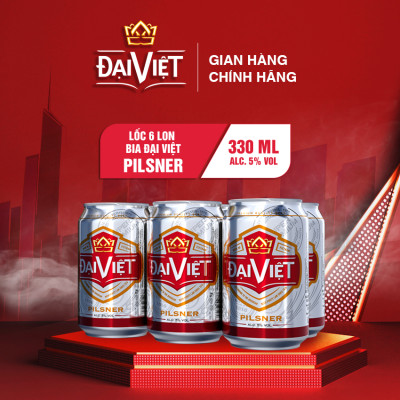 [Lốc 06 lon 330ml] Bia Đại Việt Pilsner, Bia vàng sản xuất theo luật bia tinh dòng của Bia Đức, không hóa chất, đậm vị đúng gu