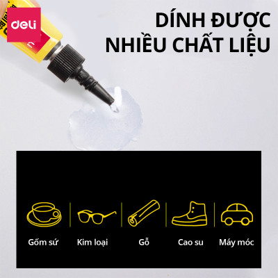 Set 3 tuýp keo 502 siêu dính cố định cực mạnh trong suốt khô nhanh Deli, keo dán giày, nhựa, gỗ, sắt, gốm sứ - Keo dán đa năng chuyên dụng tiện lợi