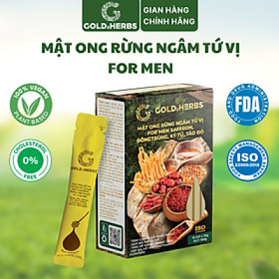 Mật ong rừng ngâm tứ vị For Men GoldzHerbs, 100% mật ong nguyên chất – Hũ 300g/ Hộp 15 gói