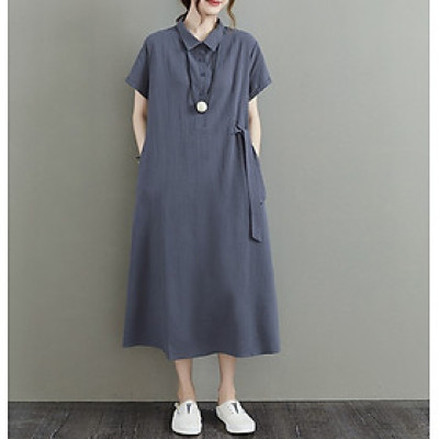 Đầm suông nữ thiết kế cổ đức bổ phối cúc trơn basic cá tính, chất đũi mềm mát cao cấp HB61