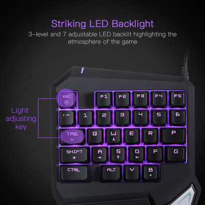  Bàn phím Delux T9 Pro Professional chơi game Esport có dây USB một tay / một tay 29 phím LED Backlit