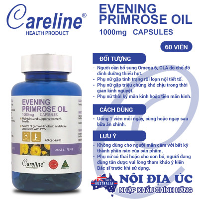 Evening Primrose Oil 1000mg Careline hộp 60 viên dầu hoa anh thảo Úc đẹp da cân bằng nội tiết tố nữ