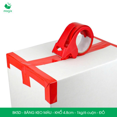 BK5D - 1 cuộn băng keo màu khổ 4.8cm loại 1kg/6 cuộn - Đỏ - Băng keo, băng dính đóng hàng
