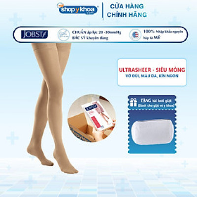 Vớ y khoa đùi silicone JOBST UltraSheer - Siêu mỏng, màu da, kín ngón, 20-30mmHg, giãn tĩnh mạch chân (tất y khoa)