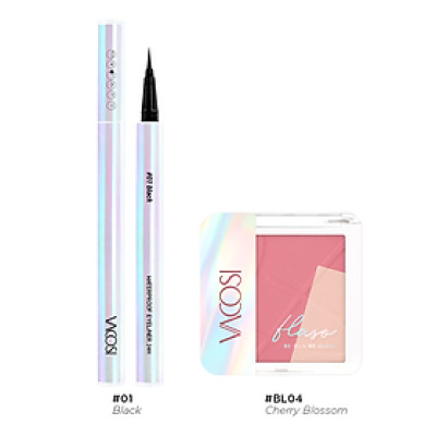 Combo Makeup Dành Cho Mắt & Má Vacosi VM25-VP12 Gồm 2 món: Kẻ mắt nước 24h & Má hồng bắt sáng