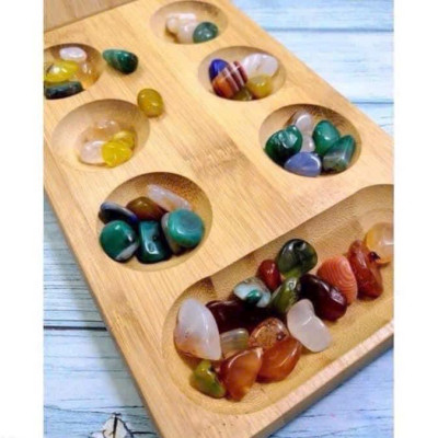 Bộ trò chơi ô ăn quan hộp gỗ kèm đa sắc mầu tự nhiên