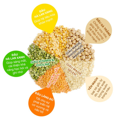 Bột ngũ cốc dinh dưỡng SKX hộp 500g (gồm bột đậu gà - lăng đỏ - hà lan vàng - hà lan xanh - yến mạch)