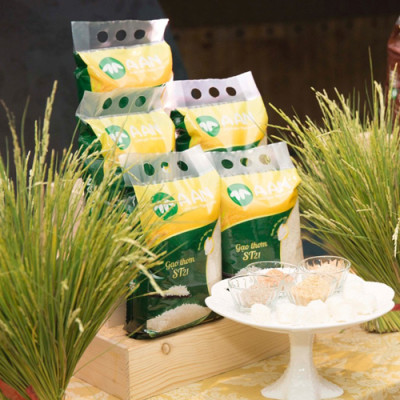 Đặc sản An Giang - Gạo Thơm ST21 A AN Túi 5Kg - Gạo đặc sản Sóc Trăng - Thơm hoa lài nhẹ, cơm ngọt, rất dẻo, hạt cơm kết dính - OCOP 4 Sao