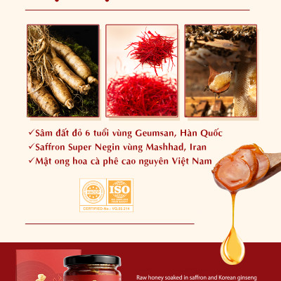 Sâm mật ong saffron Kingdom Herb chính hãng thượng hạng hộp 320g (tặng que lấy mật và bình thuỷ tinh)