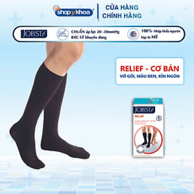Vớ y khoa gối JOBST Relief - Cơ bản, màu đen, kín ngón, 20-30mmHg, giãn tĩnh mạch chân (tất y khoa)
